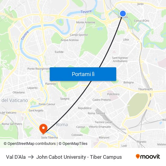 Val D'Ala to John Cabot University - Tiber Campus map