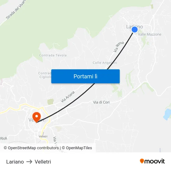 Lariano to Velletri map