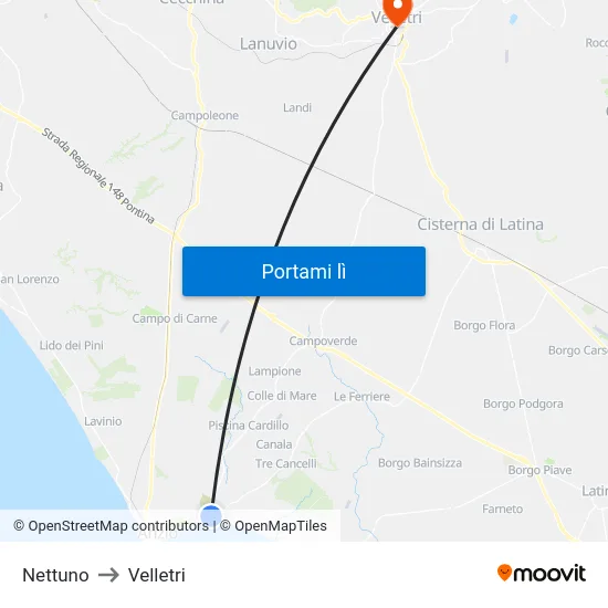 Nettuno to Velletri map