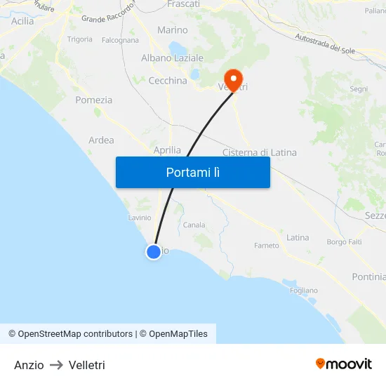 Anzio to Velletri map