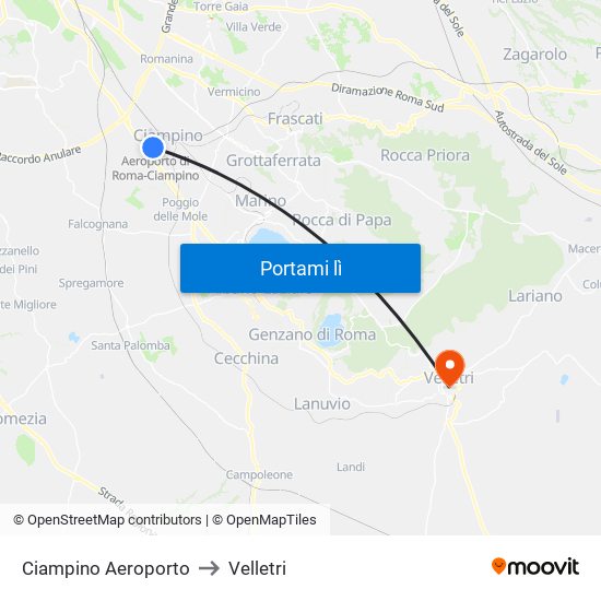Ciampino Aeroporto to Velletri map