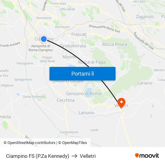 Ciampino FS (P.Za Kennedy) to Velletri map
