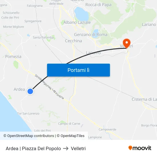 Ardea | Piazza Del Popolo to Velletri map