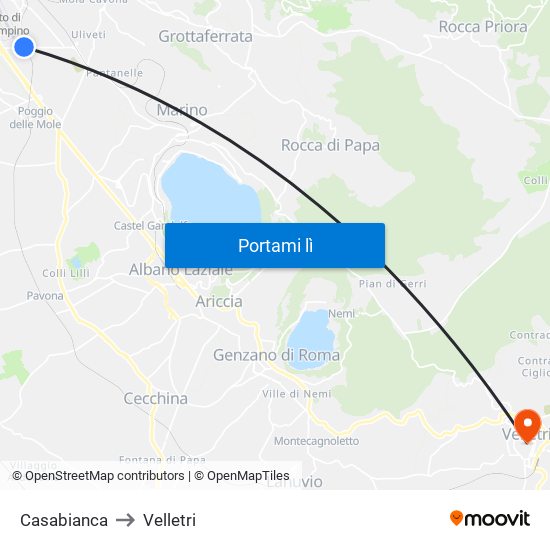 Casabianca to Velletri map