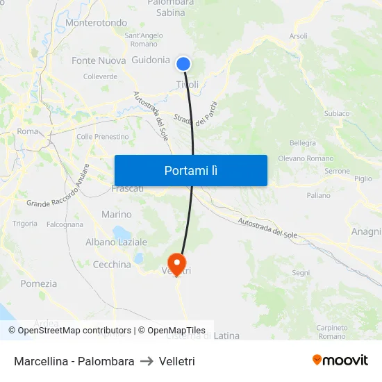 Marcellina-Palombara to Velletri map