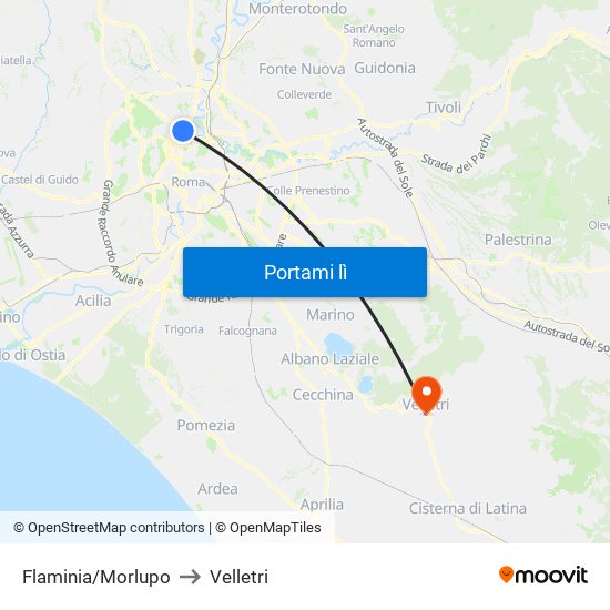 Flaminia/Morlupo to Velletri map