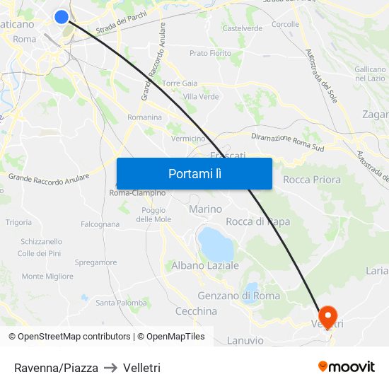 Ravenna/Piazza to Velletri map