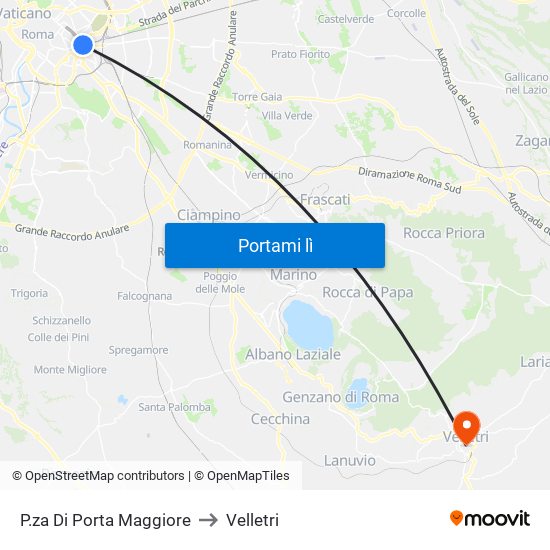 P.za Di Porta Maggiore to Velletri map