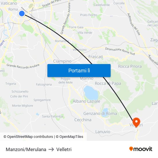 Manzoni/Merulana to Velletri map