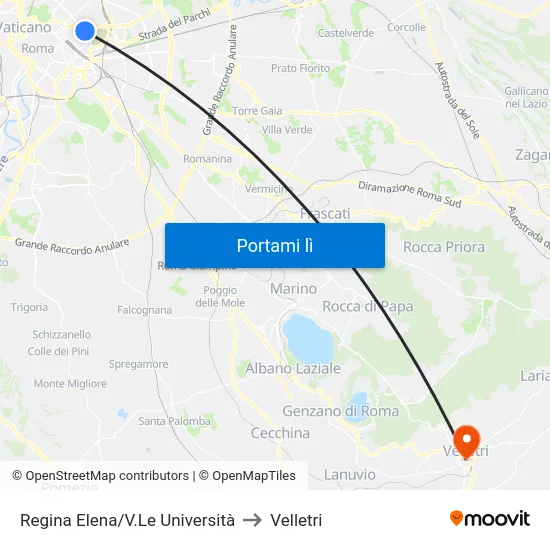 Regina Elena/V.Le Università to Velletri map