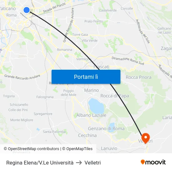 Regina Elena/V.Le Università to Velletri map