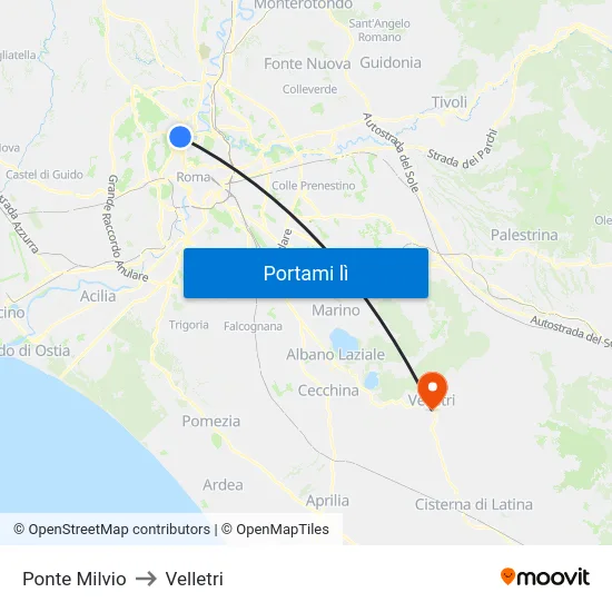 Ponte Milvio to Velletri map