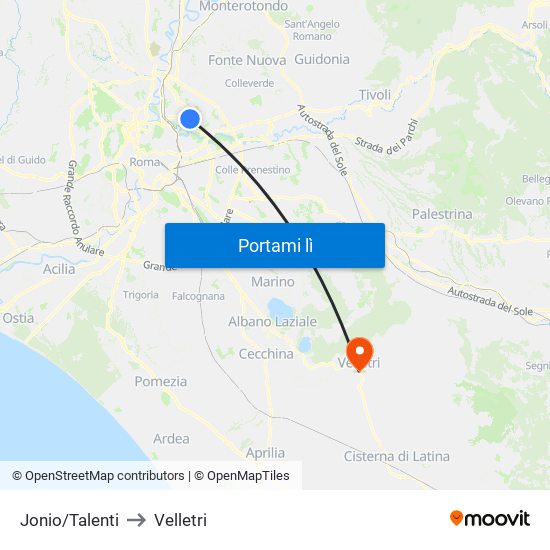 Jonio/Talenti to Velletri map