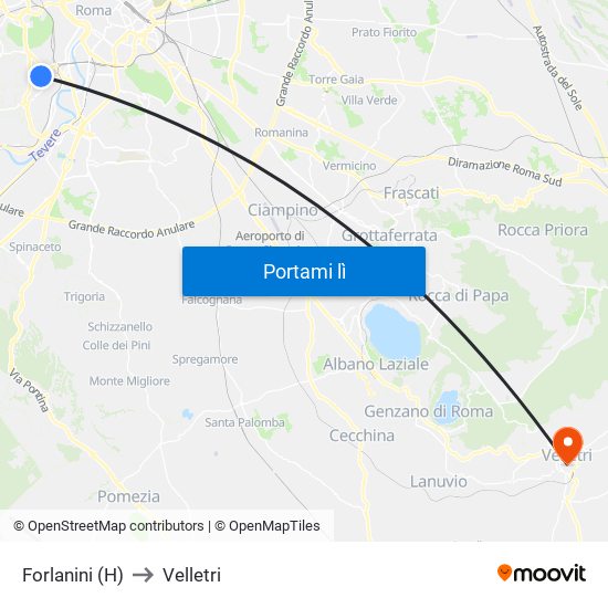 Forlanini (H) to Velletri map