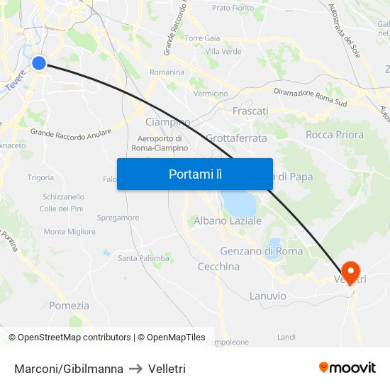 Marconi/Gibilmanna to Velletri map