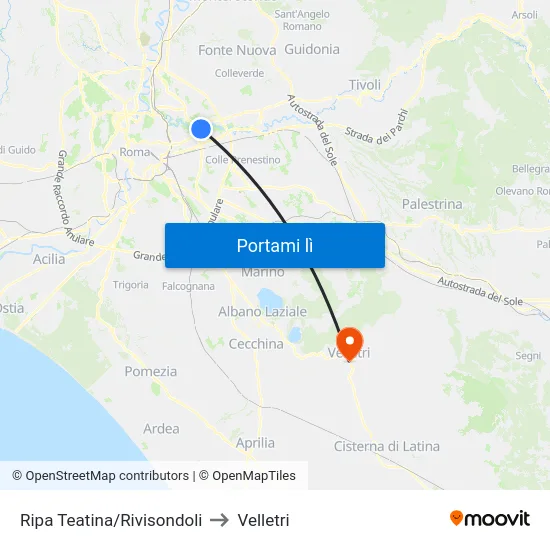 Ripa Teatina/Rivisondoli to Velletri map