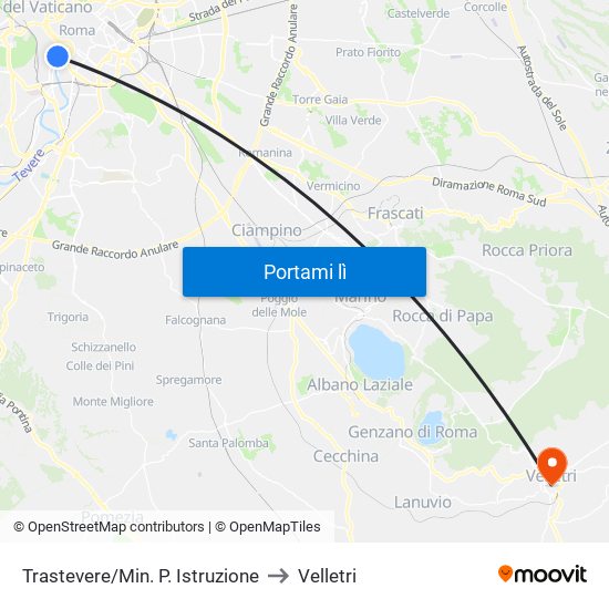 Trastevere/Min. P. Istruzione to Velletri map