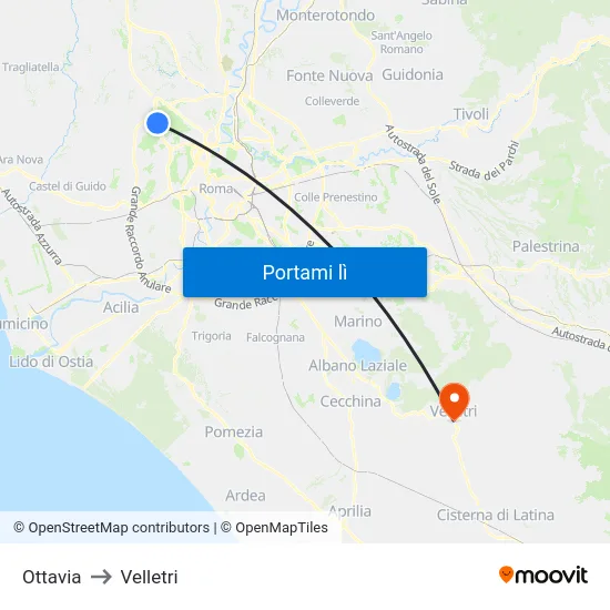 Ottavia to Velletri map