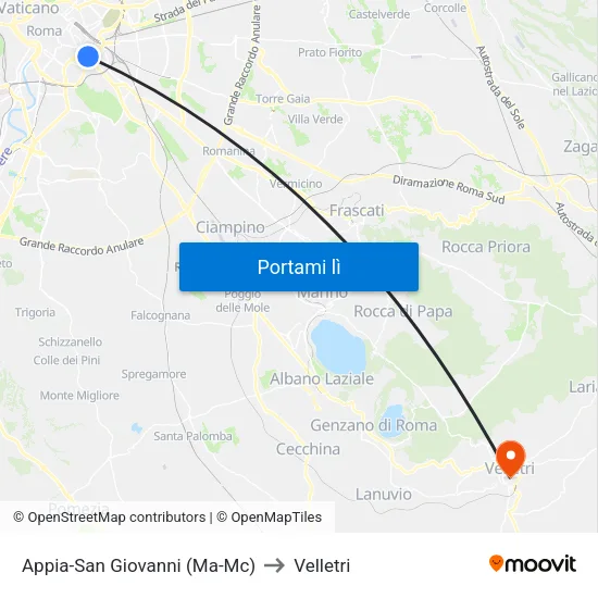 Appia/San Giovanni (Ma-Mc) to Velletri map