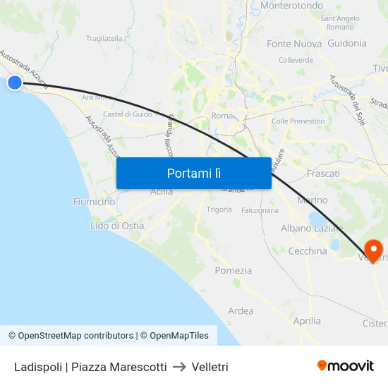 Ladispoli | Piazza Marescotti to Velletri map