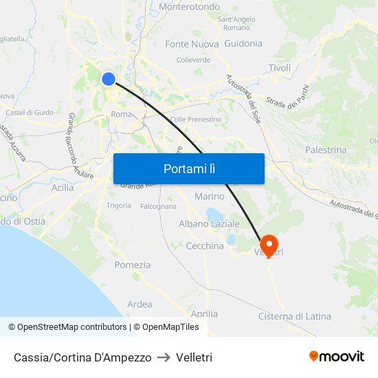 Cassia/Cortina D'Ampezzo to Velletri map