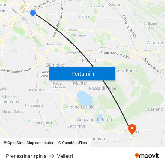 Prenestina/Irpinia to Velletri map