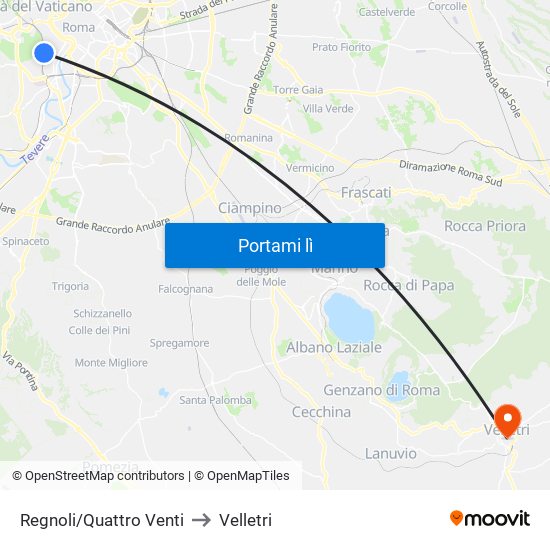 Regnoli/Quattro Venti to Velletri map