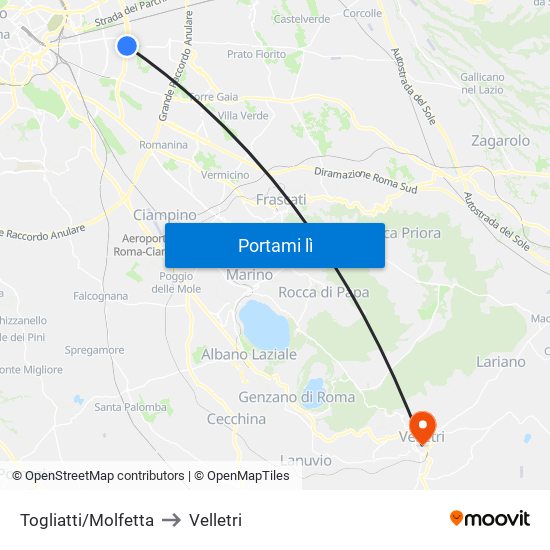 Togliatti/Molfetta to Velletri map