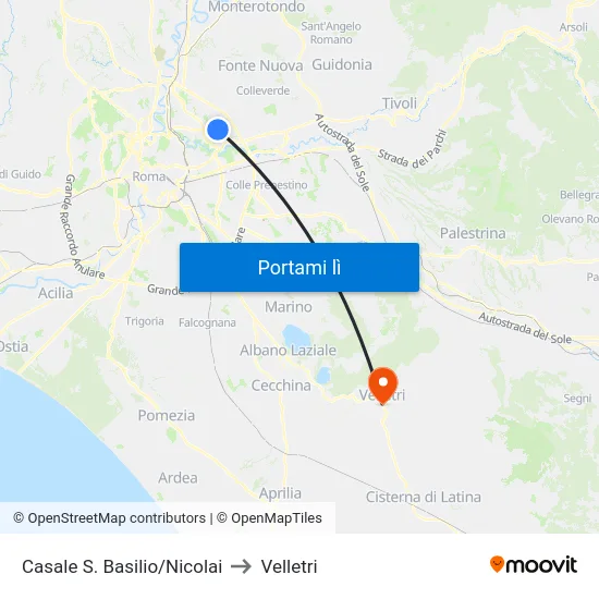 Casale S. Basilio/Nicolai to Velletri map