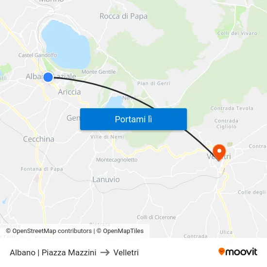 Albano | Piazza Mazzini to Velletri map