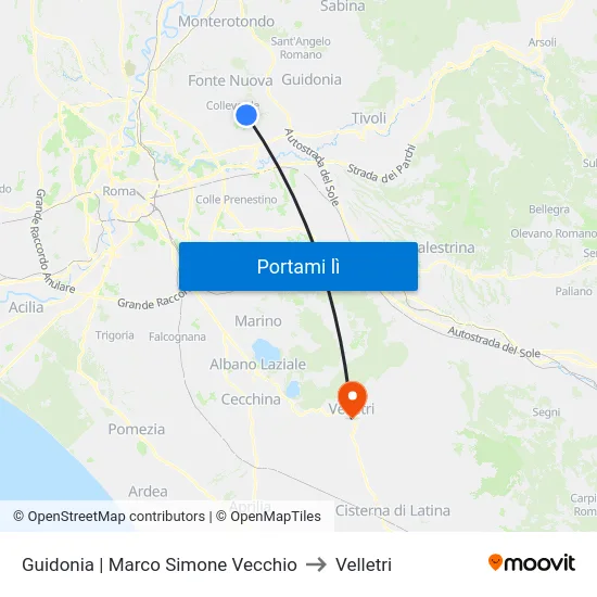 Guidonia | Marco Simone Vecchio to Velletri map