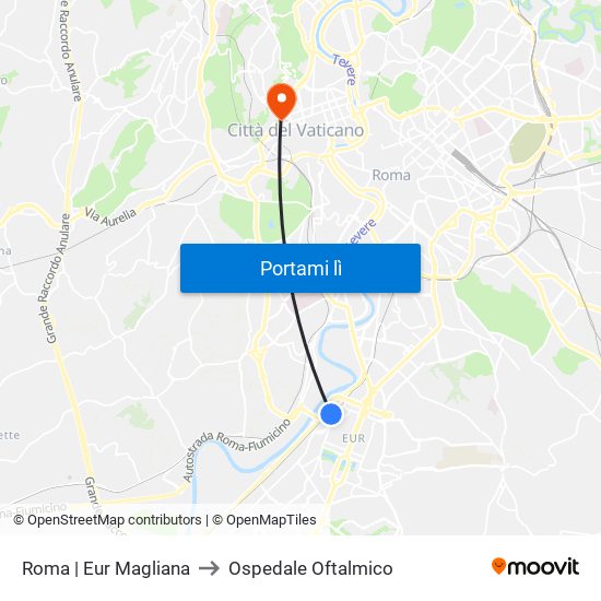 Roma | Eur Magliana to Ospedale Oftalmico map