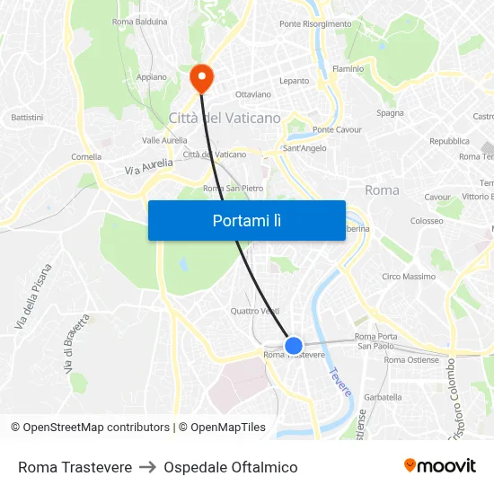Roma Trastevere to Ospedale Oftalmico map