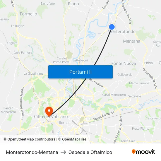 Monterotondo-Mentana to Ospedale Oftalmico map