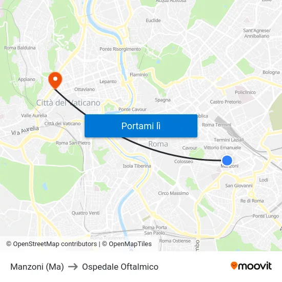Manzoni (Ma) to Ospedale Oftalmico map