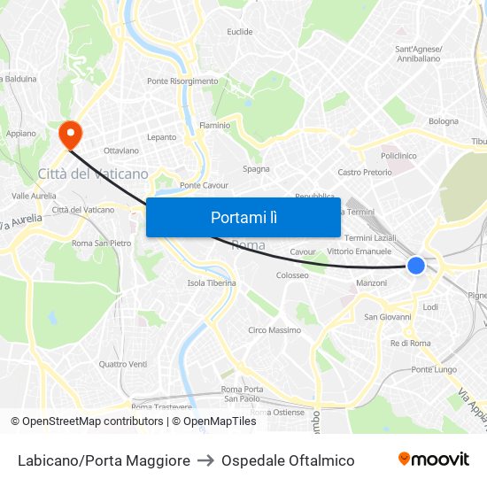 Labicano/Porta Maggiore to Ospedale Oftalmico map