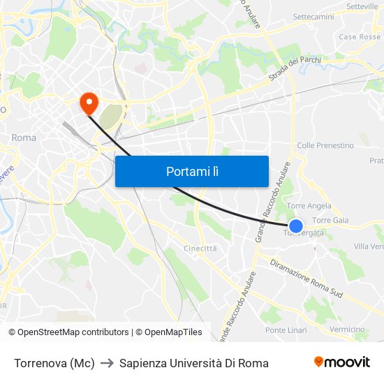 Torrenova (Mc) to Sapienza Università Di Roma map