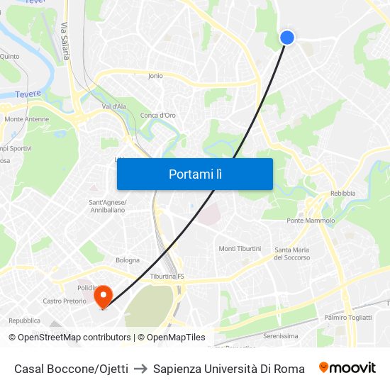 Casal Boccone/Ojetti to Sapienza Università Di Roma map