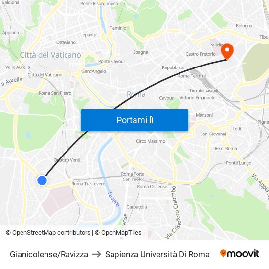 Gianicolense/Ravizza to Sapienza Università Di Roma map