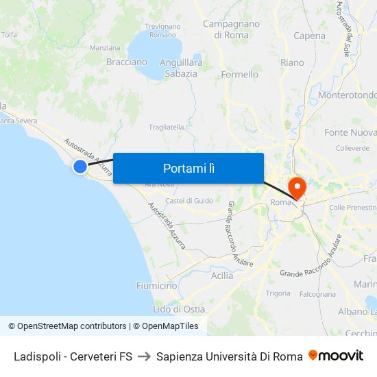 Ladispoli - Cerveteri FS to Sapienza Università Di Roma map