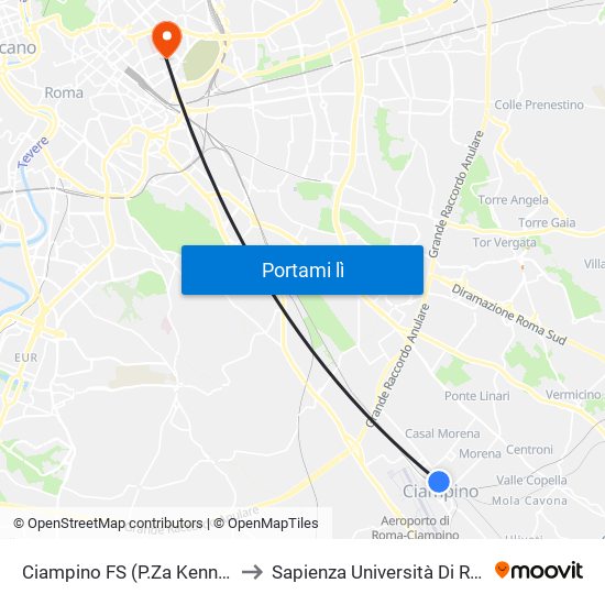 Ciampino FS (P.Za Kennedy) to Sapienza Università Di Roma map