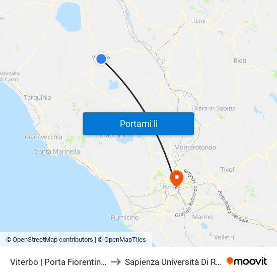 Viterbo | Porta Fiorentina FS to Sapienza Università Di Roma map