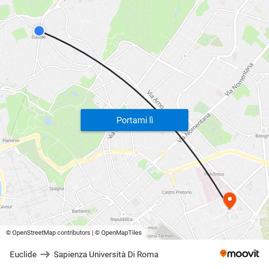 Euclide to Sapienza Università Di Roma map