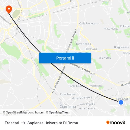 Frascati to Sapienza Università Di Roma map