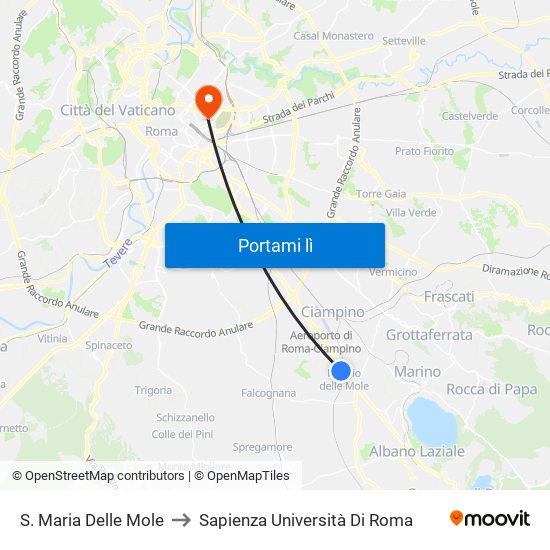 S. Maria Delle Mole to Sapienza Università Di Roma map