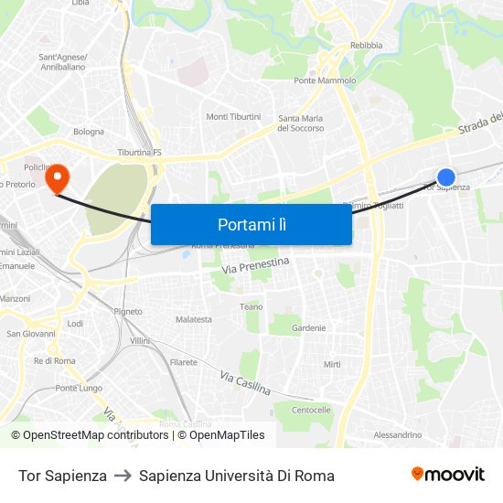 Tor Sapienza to Sapienza Università Di Roma map