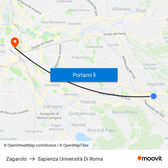 Zagarolo to Sapienza Università Di Roma map