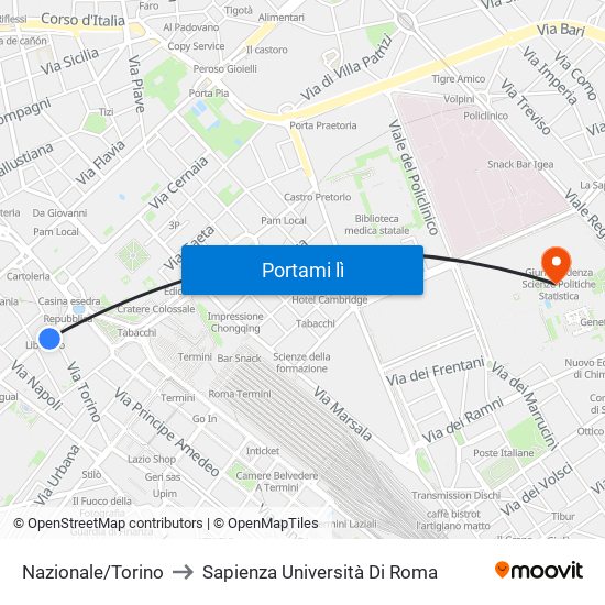 Nazionale/Torino to Sapienza Università Di Roma map