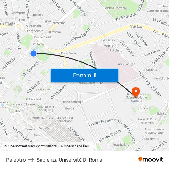 Palestro to Sapienza Università Di Roma map