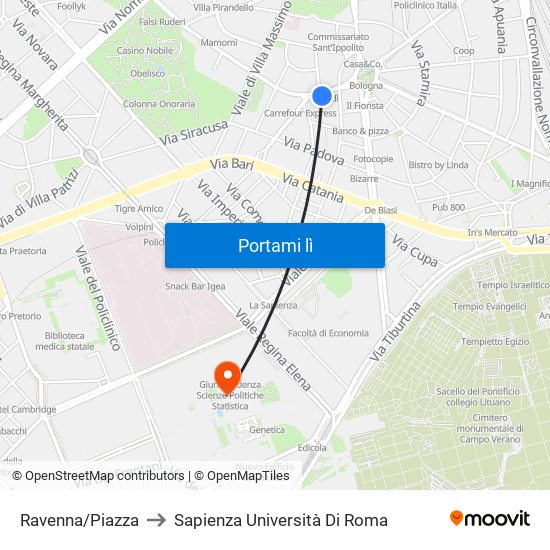 Ravenna/Piazza to Sapienza Università Di Roma map